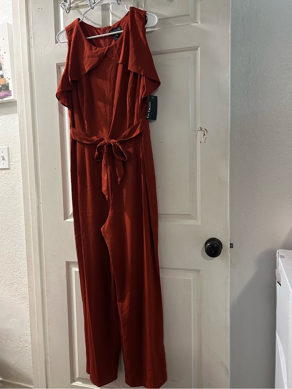 Enfocus Studio Rust Orange Sleeveless Tie-Waist Jumpsuit
